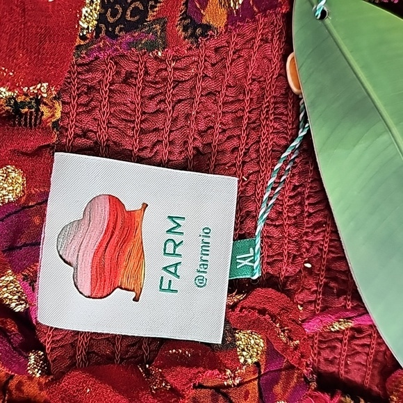 FARM Rio Maroon & Gold Banana Flowers Smocked Mini Dress - Size XL - Picture 10 of 13